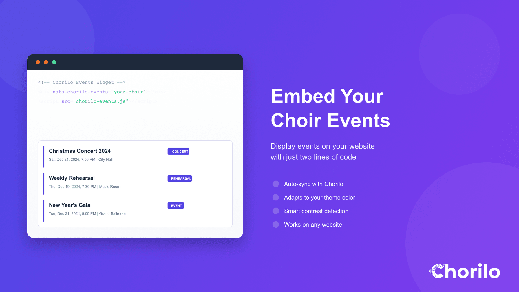 Chortermine auf der eigenen Webseite einbetten